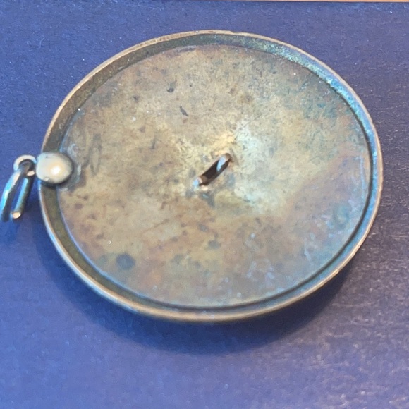 Antique Enameled BUTTON French Champleve Pierced Lacy Openwork made into PENDANT - Picture 5 of 15